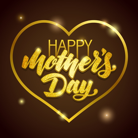 Mothers Day vector greeting card. Hand drawn calligraphy lettering title with gold glitters and heart shape.のイラスト素材