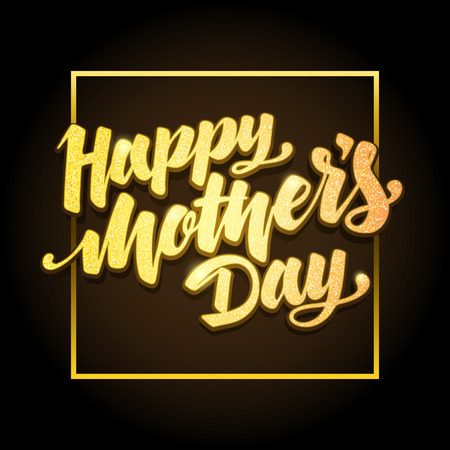 Mothers Day vector greeting card. Hand drawn calligraphy lettering title with gold glitters.のイラスト素材