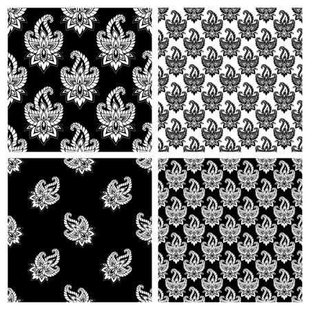 Seamless pattern set based on traditional Asian elements Paisley. Boho vintage style vector background. Best motive for print on fabric or papper.のイラスト素材