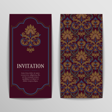 set of antique greeting cards, invitation with victorian ornaments, beautiful, luxury postcardsのイラスト素材