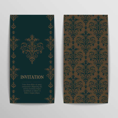 set of antique greeting cards, invitation with victorian ornaments, beautiful, luxury postcardsのイラスト素材