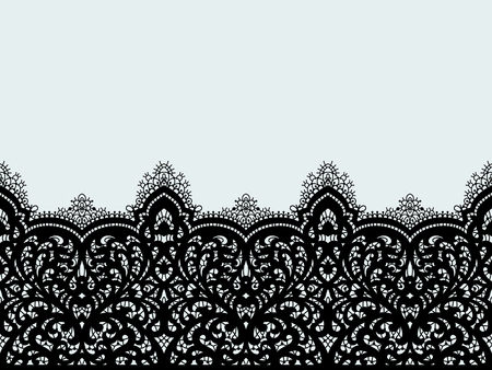 Lace vector fabric seamless pattern with lines and waves. Lace Ribbons. Horizontal Seamless Pattern.のイラスト素材