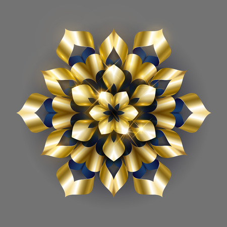 Golden luxury background vector. Gold snowflake floral pattern design. Floral mandala ornament for wedding party invitation, spa beauty, yoga salon, wallpaper, bridal fashion and christmas holiday cards.のイラスト素材