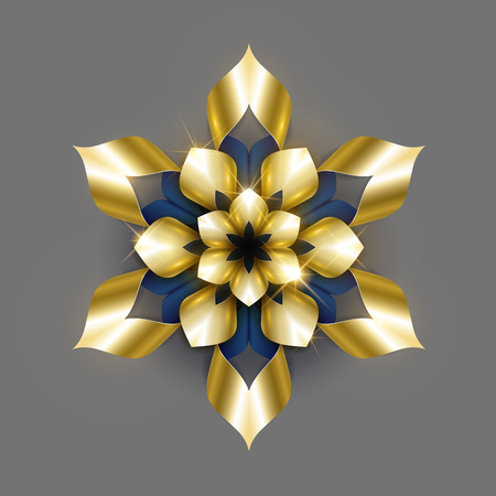 Golden luxury background vector. Gold snowflake floral pattern design. Floral mandala ornament for wedding party invitation, spa beauty, yoga salon, wallpaper, bridal fashion and christmas holiday cards.のイラスト素材