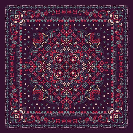Vector ornament Bandana Print. Traditional ornamental ethnic pattern with paisley and flowers.のイラスト素材