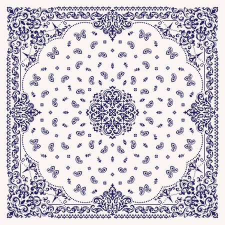 Vector ornament paisley Bandana Print. Silk neck scarf or kerchief square pattern design style, best motive for print on fabric or papper.のイラスト素材