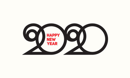 Happy New Year 2020 Text Design Lettering, Vector Logo illustration.