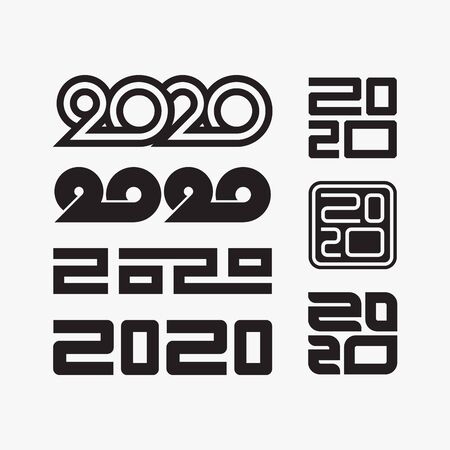Happy New Year 2020 Text Design Lettering Set, Vector Logo illustration.のイラスト素材