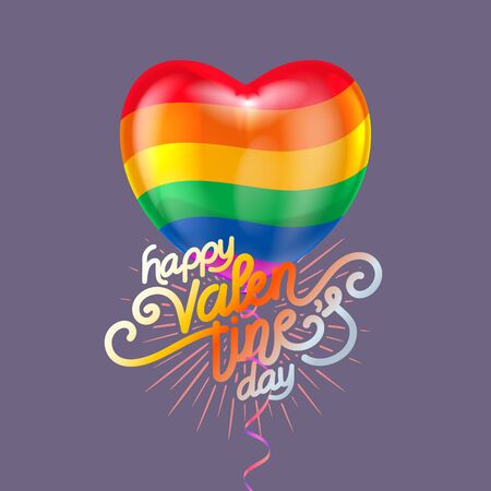Balloon Heart. Vector holiday illustration of flying colour with Flag of a gay pride balloon heart. Happy Valentines Day. Festive romantic decoration.Vector illustration. Air balloons.のイラスト素材