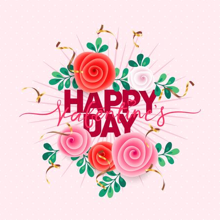 Vector holiday illustration of flowers. Happy Valentines Day. Festive romantic decoration.のイラスト素材