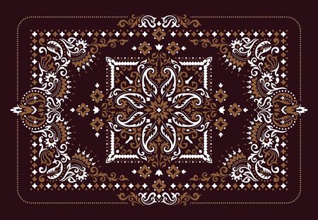 Rectangular ornamental Bandana Print vector design for rug, carpet, tapis, shawl, towel, textile, yoga mat. Silk neck scarf or kerchief pattern design style, fabric or papper. Traditional ornamental ethnic pattern with paisley and flowers.のイラスト素材