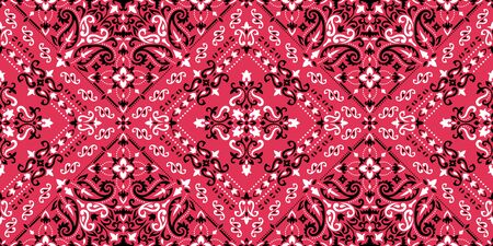 Rectangular seamless Bandana Print vector design for rug, carpet, tapis, shawl, towel, textile, yoga mat. Neck scarf or kerchief pattern design. Traditional ornamental ethnic pattern with paisley.のイラスト素材