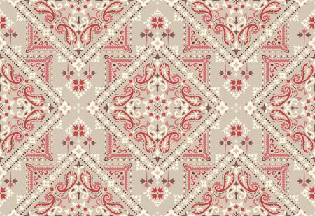 Seamless pattern based on ornament paisley Bandana Print. Boho vintage style vector background. Silk neck scarf or kerchief square pattern design style, best motive for print on fabric or papper.のイラスト素材