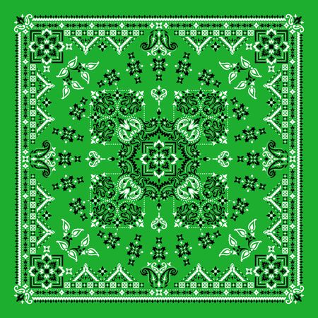 Vector ornament paisley Bandana Print. Silk neck scarf or kerchief square pattern design style, best motive for print on fabric or papper.のイラスト素材