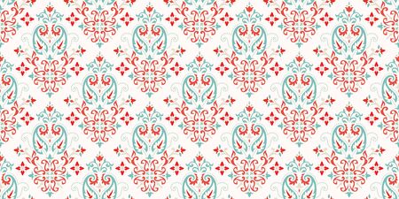 Rectangular seamless Bandana Print vector design for rug, carpet, tapis, shawl, towel, textile, yoga mat. Neck scarf or kerchief pattern design. Traditional ornamental ethnic pattern with paisley.のイラスト素材