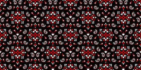 Rectangular seamless Bandana Print vector design for rug, carpet, tapis, shawl, towel, textile, yoga mat. Neck scarf or kerchief pattern design. Traditional ornamental ethnic pattern with paisley.のイラスト素材