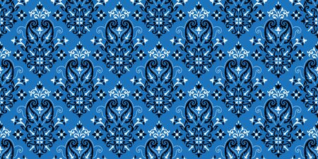Rectangular seamless Bandana Print vector design for rug, carpet, tapis, shawl, towel, textile, yoga mat. Neck scarf or kerchief pattern design. Traditional ornamental ethnic pattern with paisley.のイラスト素材