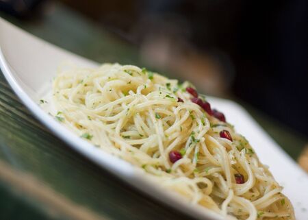 spaghetti with cheese sauceの写真素材