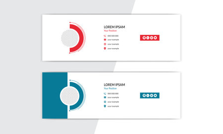 Email signature in modern and minimal layout. Corporate email signature with an author photo place. Flat Design Vector Illustrationのイラスト素材