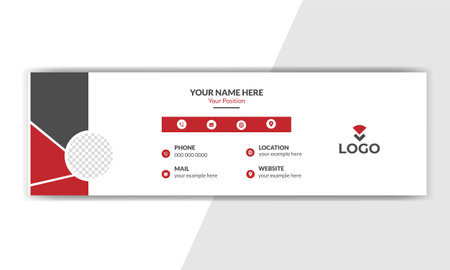 Modern Red and Black Business  email signature Template. Editable Vector Illustration.のイラスト素材