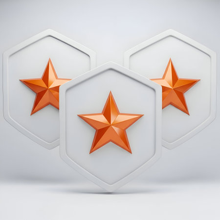 The three hexagonal badges arranged in a triangular formation against a plain white background. Each...