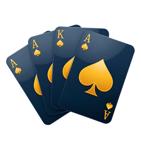 The three playing cards with spades on a dark blue background. The cards include two aces and one...