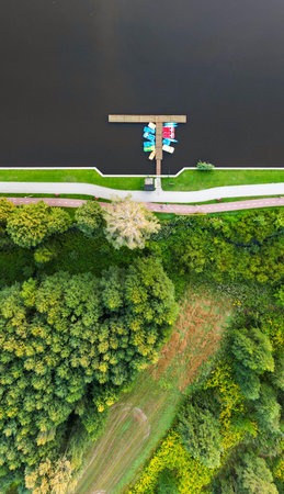 Public park called Lewityn in Pabianice City - view from droneの写真素材