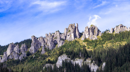 Panoramic view of Dolomites mountains in South Tyrol, Italyの写真素材
