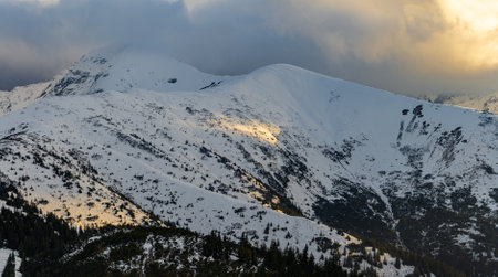 Beautiful winter landscape in the mountains of Krasnaya Polyanaの写真素材