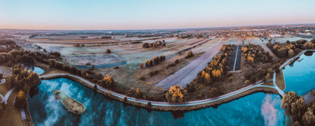 Public park called Lewityn in Pabianice City in autumn vibes- view from a drone