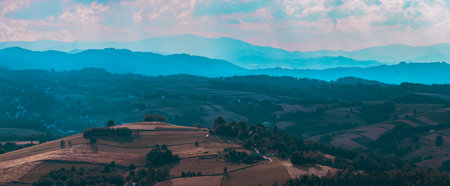 Panoramic view at Beskidy Mountainsの写真素材