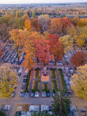View from a drone of the cemeteryの写真素材