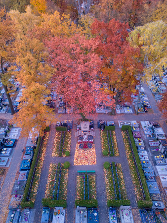 View from a drone of the cemeteryの写真素材