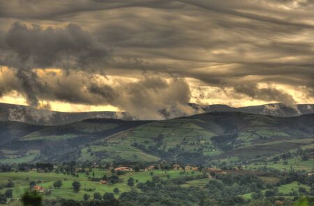 Cloudy landscape of the northern Spanish countrysideの写真素材