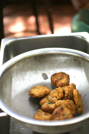 To cook Thai fish cake frying in the pan