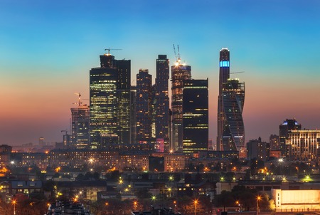 Modern architecture - skyscrapers at sunsetのeditorial素材