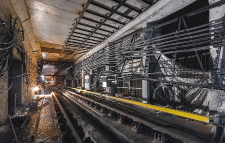 Technical rooms in the subway tunnel in front of the stationの写真素材