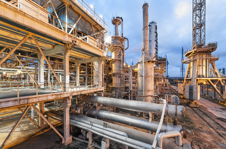 Chemical plant for production of ammonia and nitrogen fertilization on night time.の写真素材