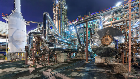 Chemical plant for production of ammonia and nitrogen fertilization on night time.の写真素材