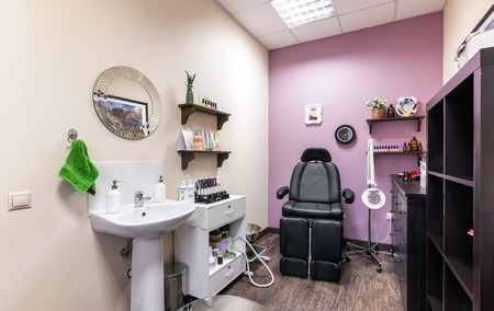 MOSCOW - APRIL 2015: Interior of luxury beauty salon Philosofiya Stilya. The beautician room.のeditorial素材