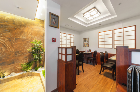 MOSCOW - JULY 2013: The interior is modern Japanese restaurant Ichiban Boshi. Small hallのeditorial素材