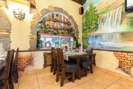MOSCOW - JULY 2014: The interior in a nautical theme of the restaurant "VODOPAD"のeditorial素材