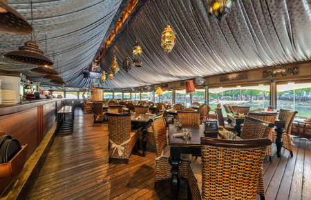 MOSCOW - JULY 2014: The interior of the restaurant on the water "SHATER" in the Oriental styleのeditorial素材