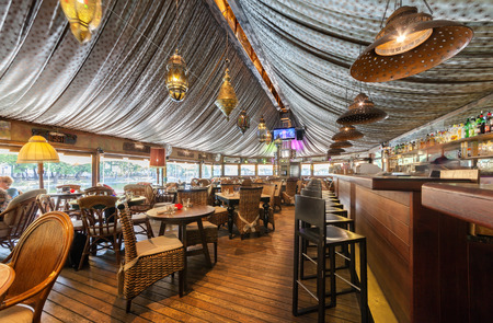 MOSCOW - JULY 2014: The interior of the restaurant on the water "SHATER" in the Oriental styleのeditorial素材