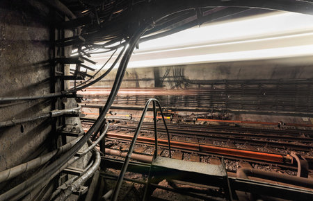 Metro tunnel with a diffuse light from a passing train