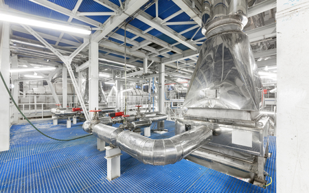 Giant industrial air heater with piping system at the chemical plant for the production of ammonium nitrateの写真素材