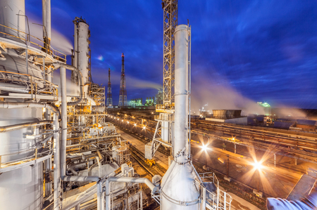 Chemical plant for production of ammonia and nitrogen fertilization on night time. の写真素材