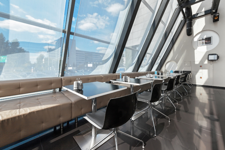 MOSCOW - JULY 2014: Modern, futuristic interior of the restaurant-club "GT BAR" in black-and-white designのeditorial素材