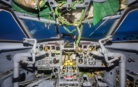 Broken cockpit pilots of a passenger planeの写真素材