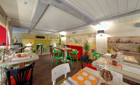 MOSCOW - OCTOBER 2014: The interior of the restaurant of Eastern European cuisine "Spices & Joy". Mezzanine lounge areaのeditorial素材